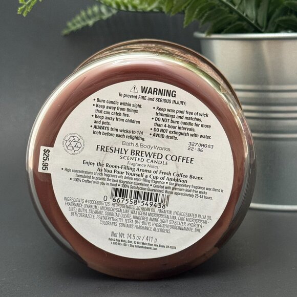 BBW Freshly Brewed Coffee Bath & Body Works 3 Wick Candle - Picture 9 of 10
